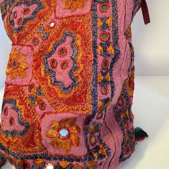 Embroidered Pink Boho Shoulder Bag/ sling sack - Picture 3 of 9